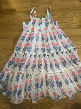 Oliphant White Sundress with Pink & Blue Floral Motif